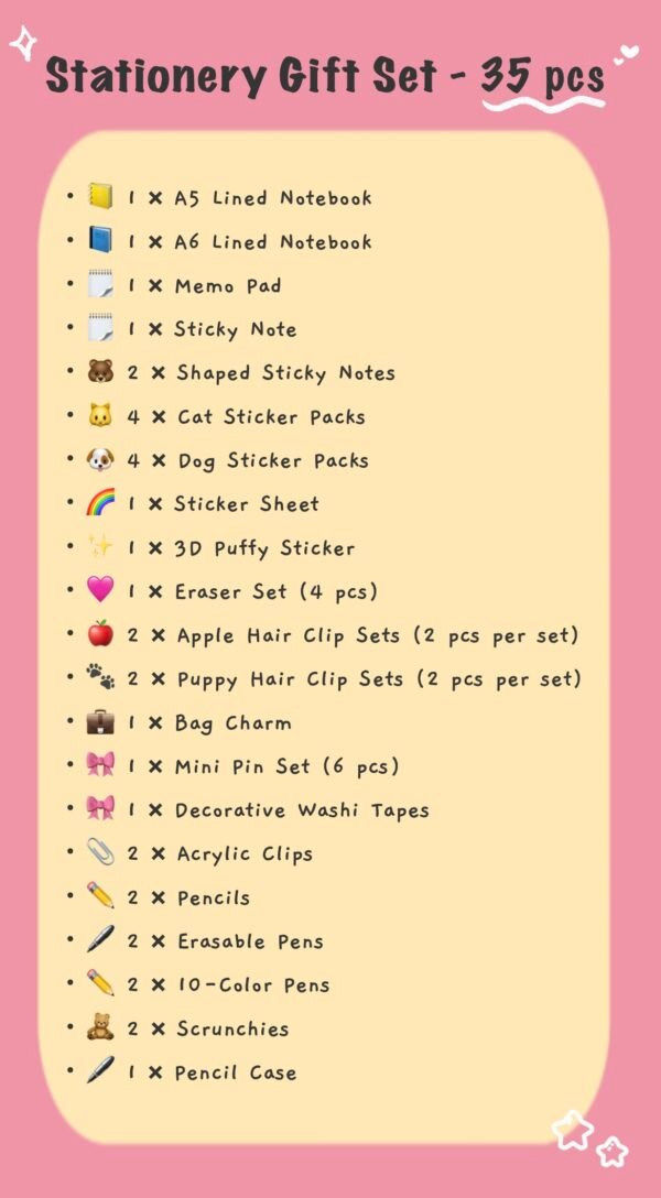CureCute Stationery Gift Set – 35 Kawaii Essentials for Journaling & Gifting - Image 2